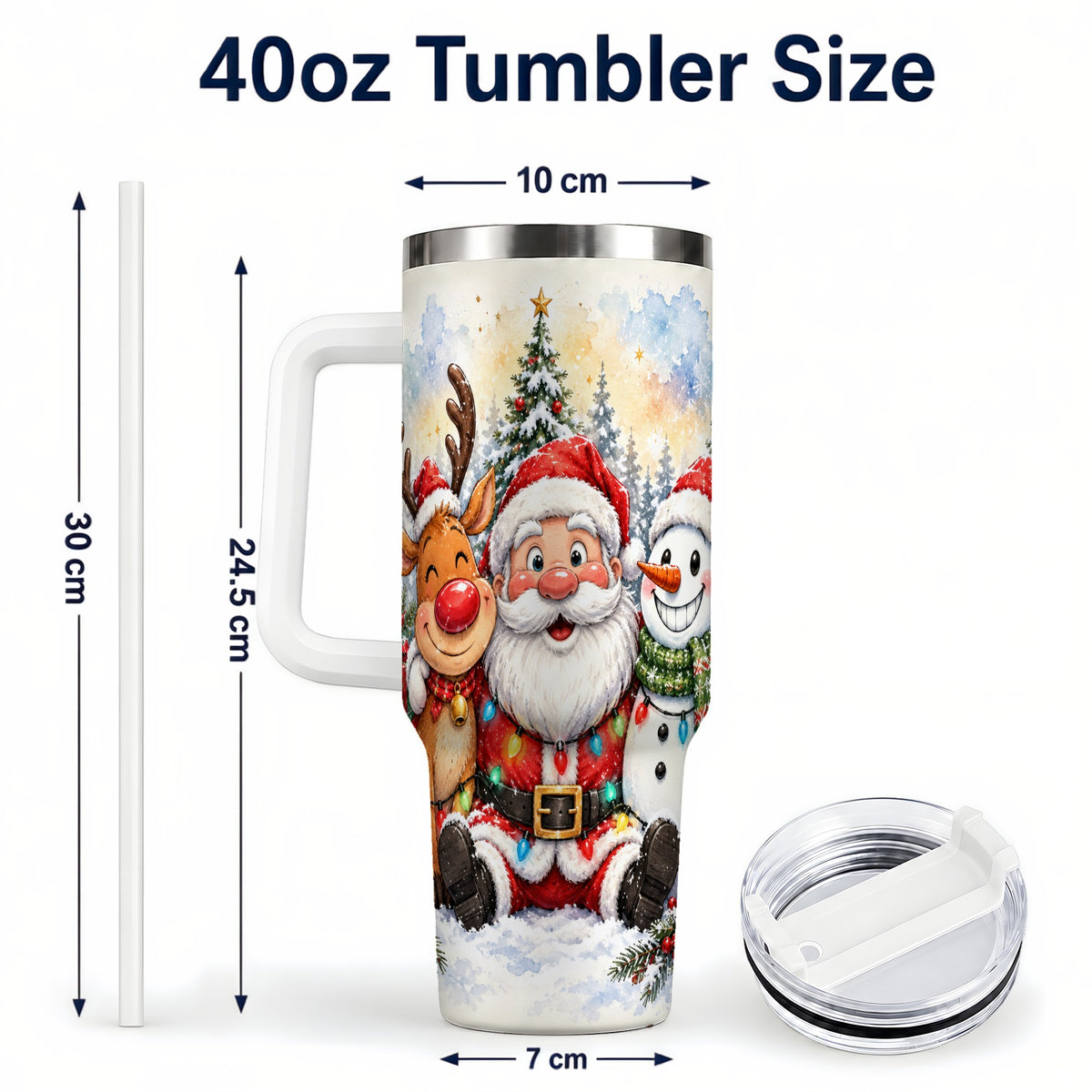 #pl[40oz|White] Christmas Trio 40oz Tumbler with Handle, Winter Stainless Steel Cup