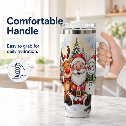 #pl[40oz|White] Christmas Trio 40oz Tumbler with Handle, Winter Stainless Steel Cup