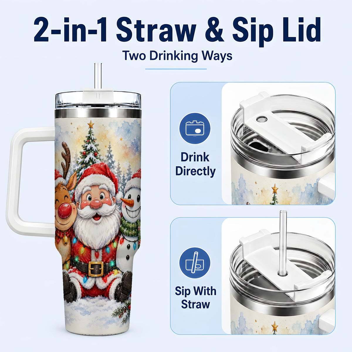 #pl[40oz|White] Christmas Trio 40oz Tumbler with Handle, Winter Stainless Steel Cup