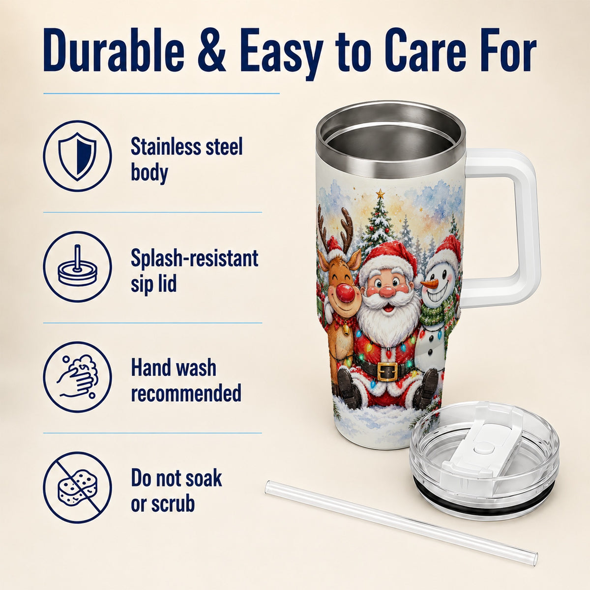#pl[40oz|White] Christmas Trio 40oz Tumbler with Handle, Winter Stainless Steel Cup