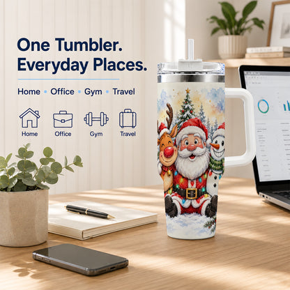 #pl[40oz|White] Christmas Trio 40oz Tumbler with Handle, Winter Stainless Steel Cup