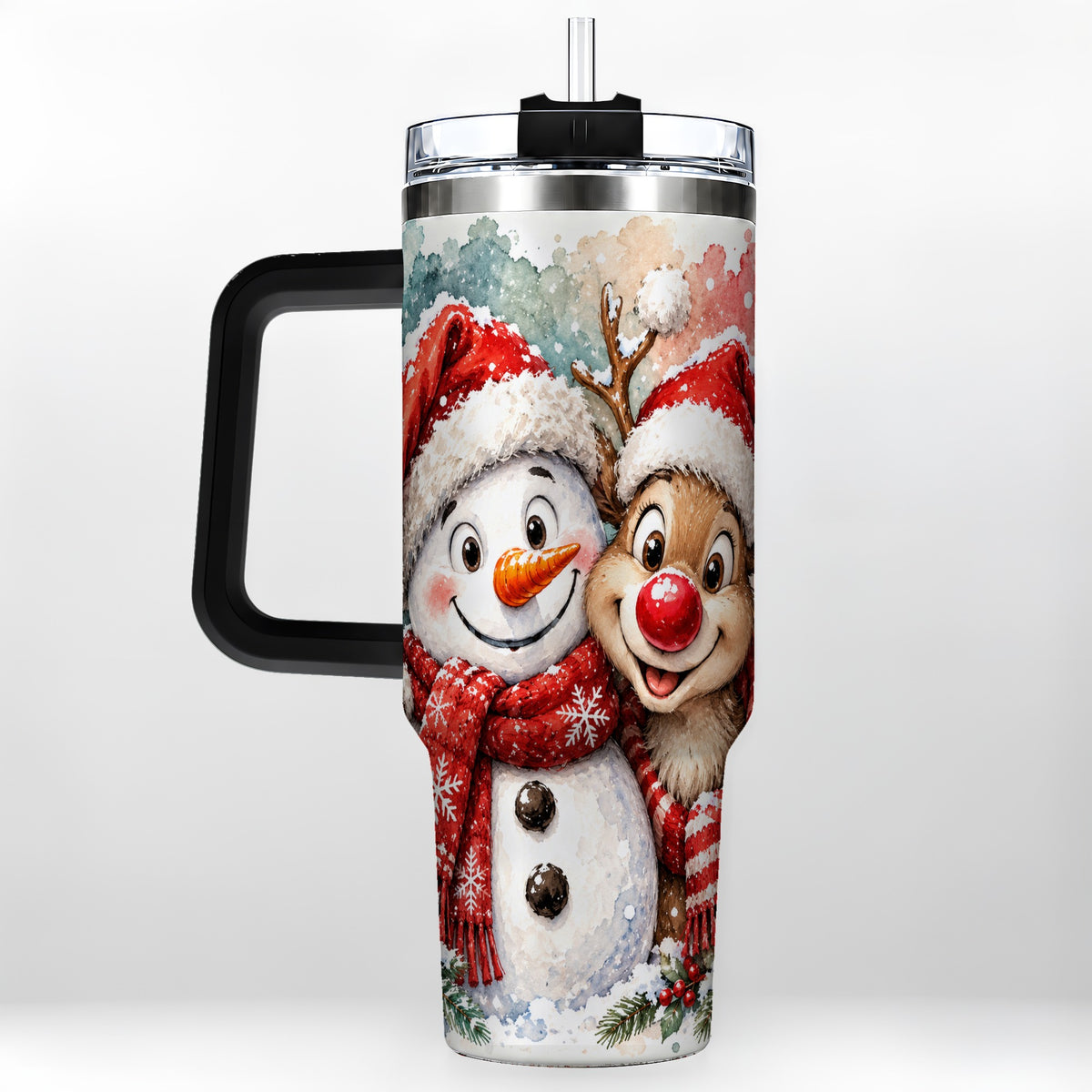 #pl[40oz|Black] Snowman Reindeer 40oz Tumbler with Handle, Winter Stainless Steel Cup