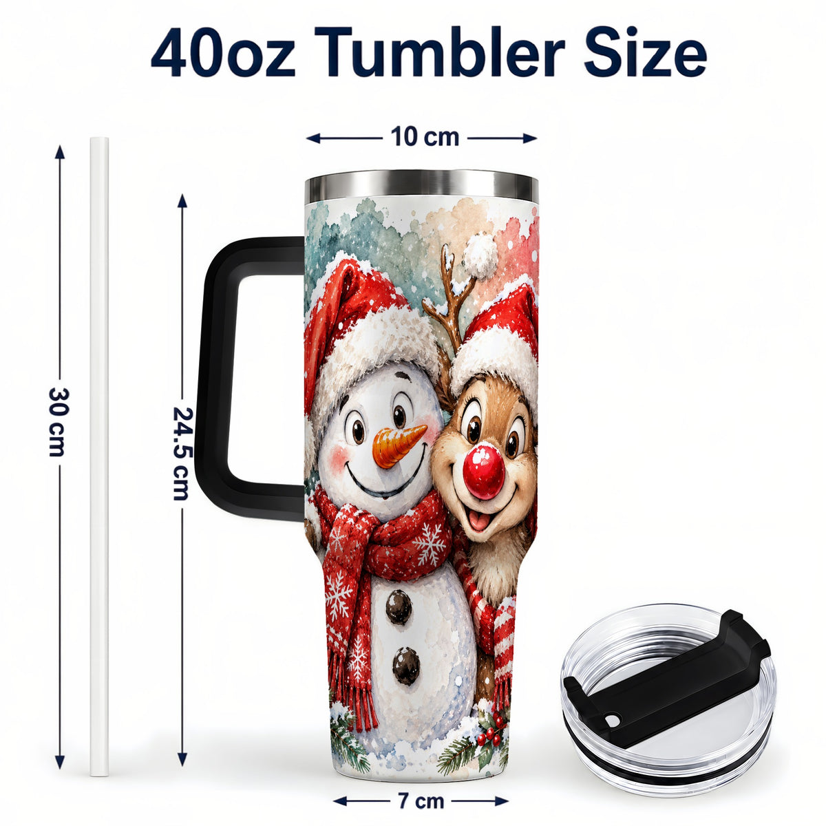 #pl[40oz|Black] Snowman Reindeer 40oz Tumbler with Handle, Winter Stainless Steel Cup