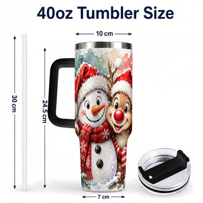 #pl[40oz|Black] Snowman Reindeer 40oz Tumbler with Handle, Winter Stainless Steel Cup