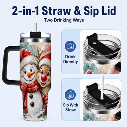 #pl[40oz|Black] Snowman Reindeer 40oz Tumbler with Handle, Winter Stainless Steel Cup