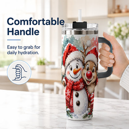 #pl[40oz|Black] Snowman Reindeer 40oz Tumbler with Handle, Winter Stainless Steel Cup