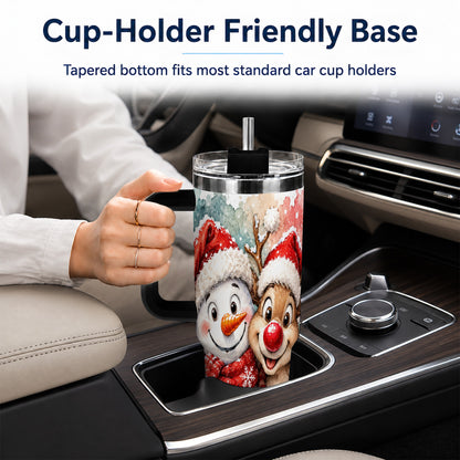 #pl[40oz|Black] Snowman Reindeer 40oz Tumbler with Handle, Winter Stainless Steel Cup