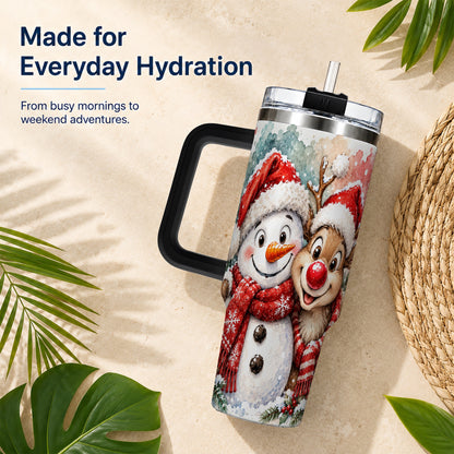 #pl[40oz|Black] Snowman Reindeer 40oz Tumbler with Handle, Winter Stainless Steel Cup