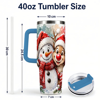#pl[40oz|Blue] Snowman Reindeer 40oz Tumbler with Handle, Winter Stainless Steel Cup
