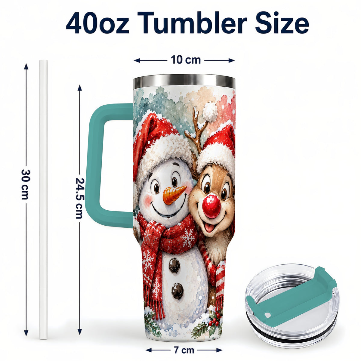 #pl[40oz|Green] Snowman Reindeer 40oz Tumbler with Handle, Winter Stainless Steel Cup