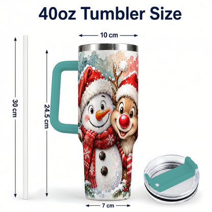 #pl[40oz|Green] Snowman Reindeer 40oz Tumbler with Handle, Winter Stainless Steel Cup