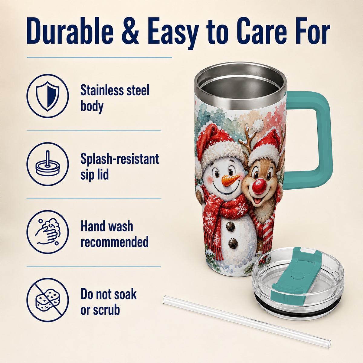 #pl[40oz|Green] Snowman Reindeer 40oz Tumbler with Handle, Winter Stainless Steel Cup