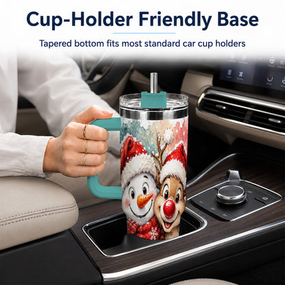 #pl[40oz|Green] Snowman Reindeer 40oz Tumbler with Handle, Winter Stainless Steel Cup