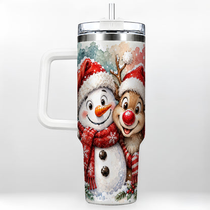 Snowman Reindeer 40oz Tumbler with Handle, Winter Stainless Steel Cup