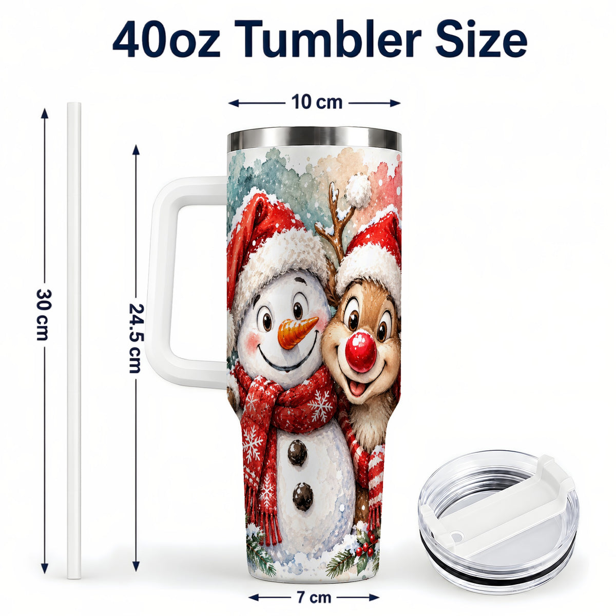#pl[40oz|White] Snowman Reindeer 40oz Tumbler with Handle, Winter Stainless Steel Cup