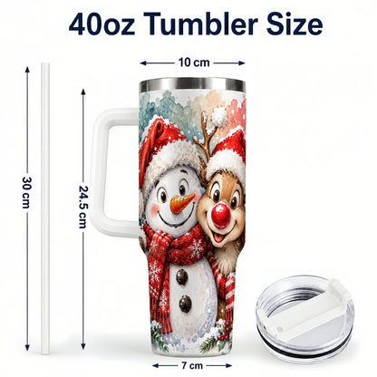 #pl[40oz|White] Snowman Reindeer 40oz Tumbler with Handle, Winter Stainless Steel Cup