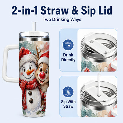 #pl[40oz|White] Snowman Reindeer 40oz Tumbler with Handle, Winter Stainless Steel Cup