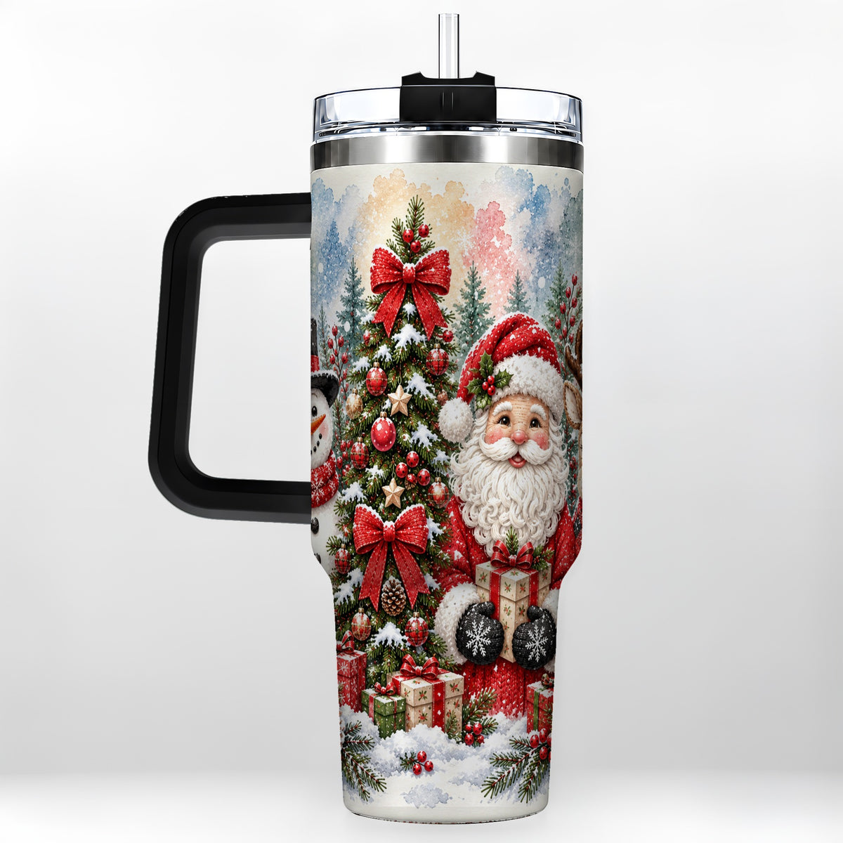 #pl[40oz|Black] Classic Christmas 40oz Tumbler with Handle, Winter Stainless Steel Cup