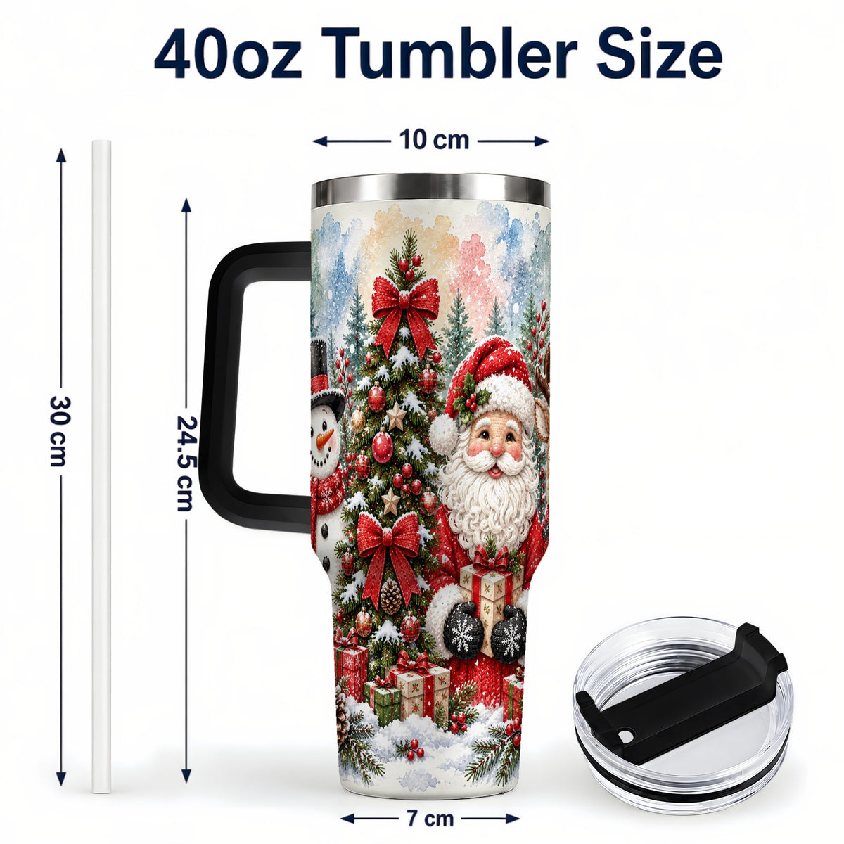 #pl[40oz|Black] Classic Christmas 40oz Tumbler with Handle, Winter Stainless Steel Cup
