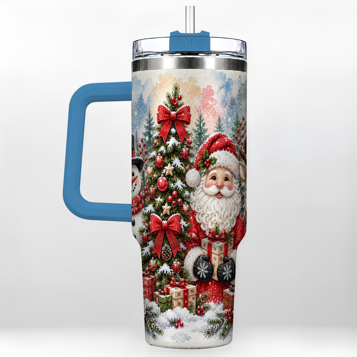 #pl[40oz|Blue] Classic Christmas 40oz Tumbler with Handle, Winter Stainless Steel Cup