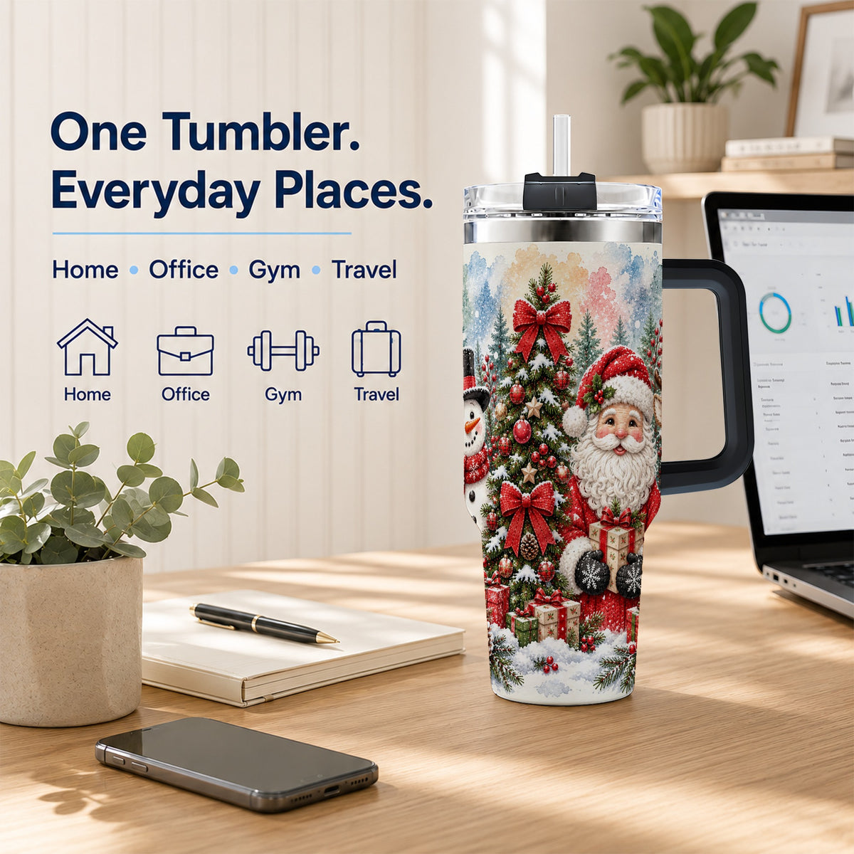 #pl[40oz|Black] Classic Christmas 40oz Tumbler with Handle, Winter Stainless Steel Cup
