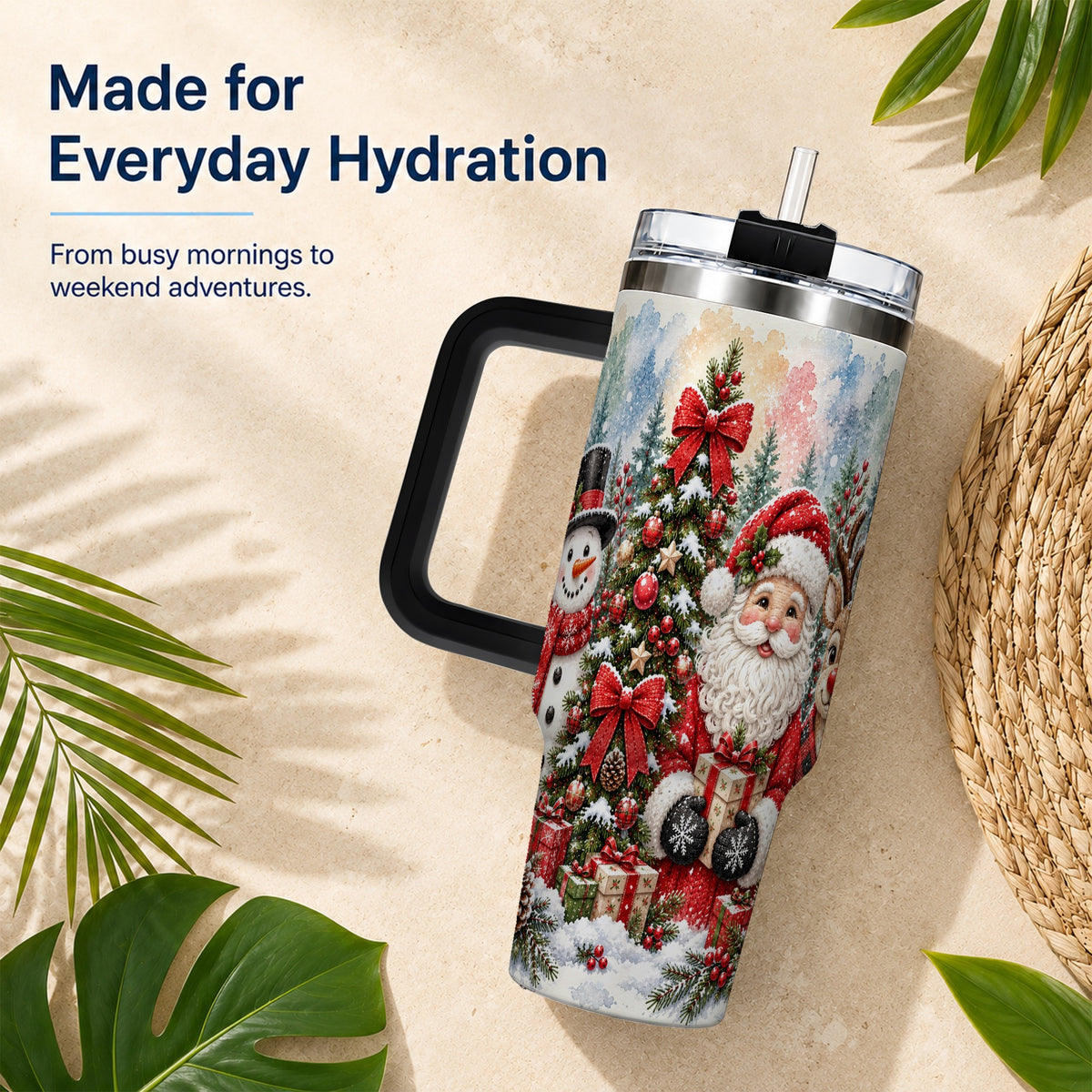 #pl[40oz|Black] Classic Christmas 40oz Tumbler with Handle, Winter Stainless Steel Cup