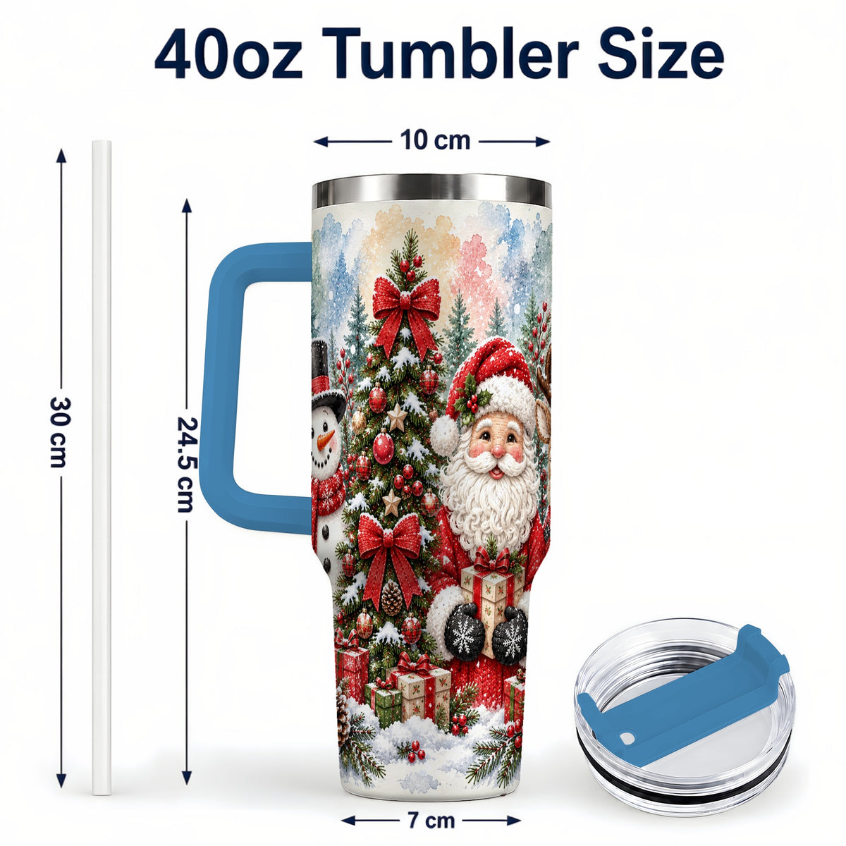 #pl[40oz|Blue] Classic Christmas 40oz Tumbler with Handle, Winter Stainless Steel Cup