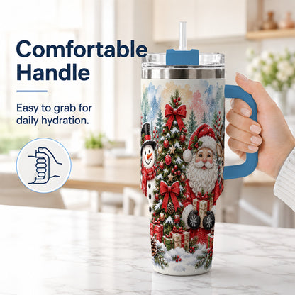 #pl[40oz|Blue] Classic Christmas 40oz Tumbler with Handle, Winter Stainless Steel Cup