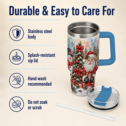 #pl[40oz|Blue] Classic Christmas 40oz Tumbler with Handle, Winter Stainless Steel Cup