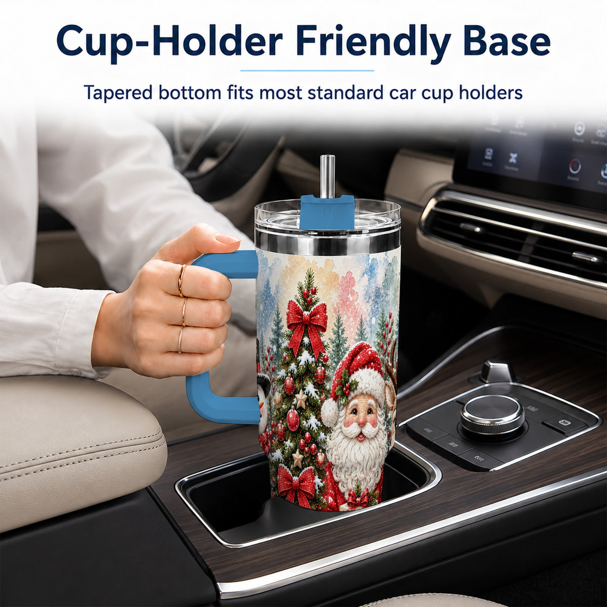 #pl[40oz|Blue] Classic Christmas 40oz Tumbler with Handle, Winter Stainless Steel Cup