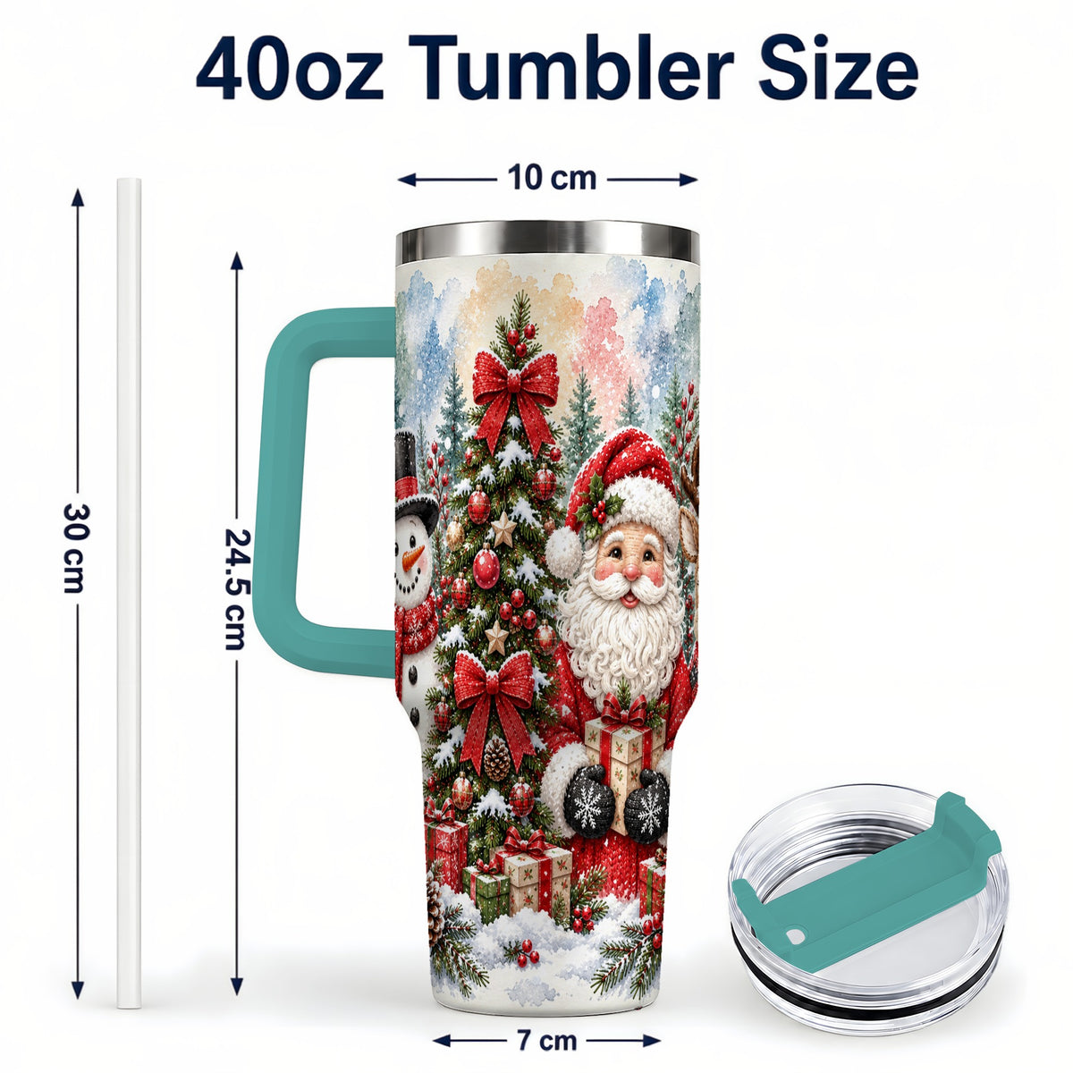 #pl[40oz|Green] Classic Christmas 40oz Tumbler with Handle, Winter Stainless Steel Cup