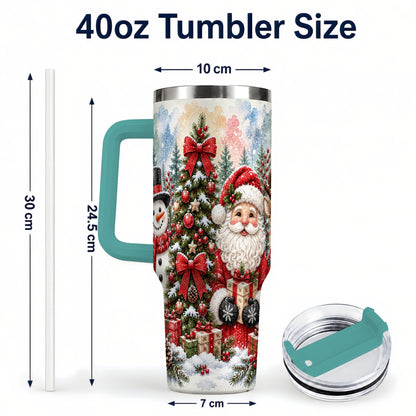 #pl[40oz|Green] Classic Christmas 40oz Tumbler with Handle, Winter Stainless Steel Cup