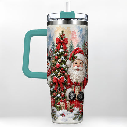 #pl[40oz|Green] Classic Christmas 40oz Tumbler with Handle, Winter Stainless Steel Cup