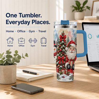 #pl[40oz|Blue] Classic Christmas 40oz Tumbler with Handle, Winter Stainless Steel Cup