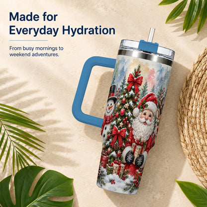 #pl[40oz|Blue] Classic Christmas 40oz Tumbler with Handle, Winter Stainless Steel Cup