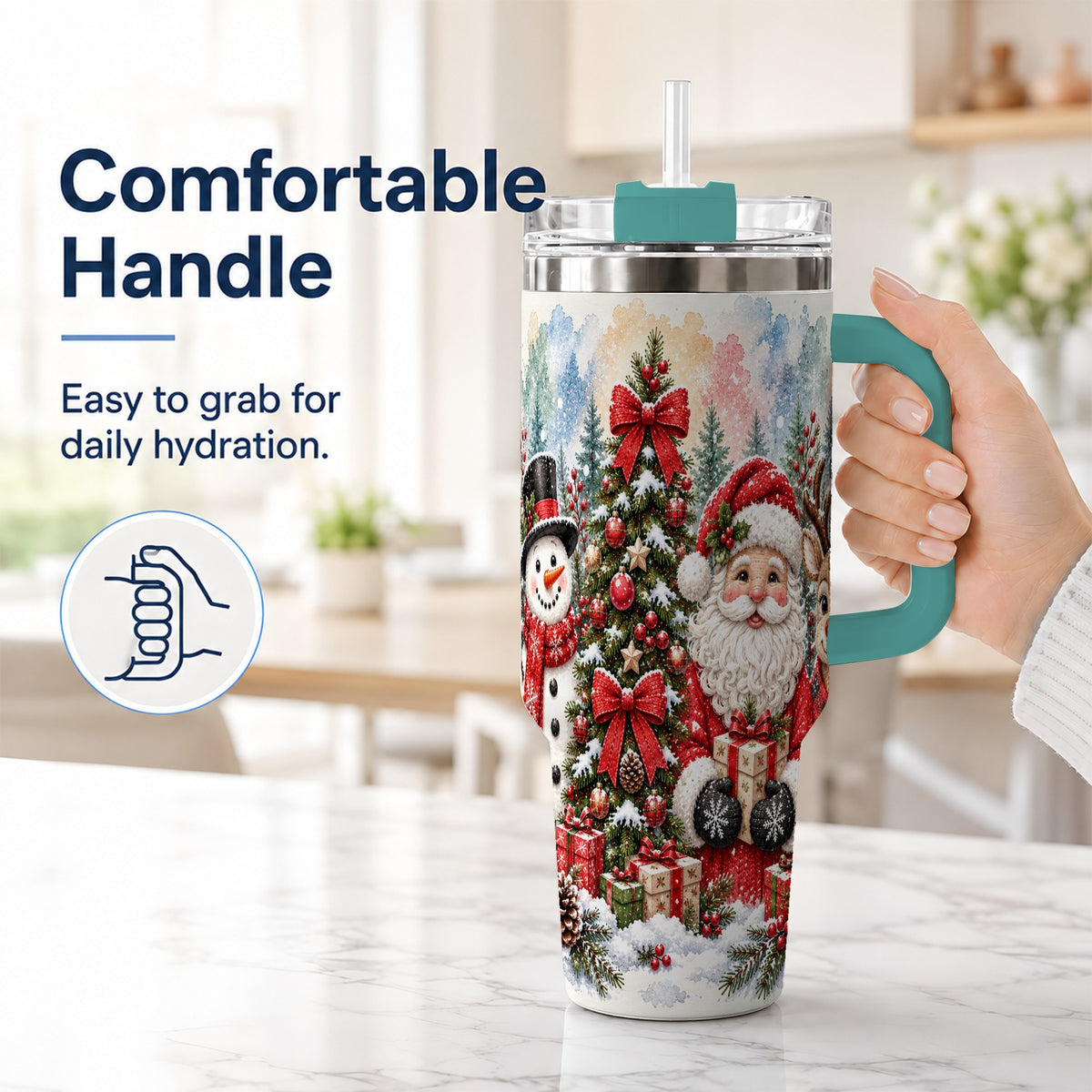 #pl[40oz|Green] Classic Christmas 40oz Tumbler with Handle, Winter Stainless Steel Cup