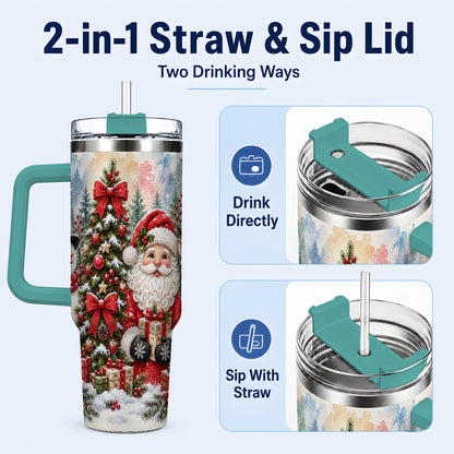 #pl[40oz|Green] Classic Christmas 40oz Tumbler with Handle, Winter Stainless Steel Cup