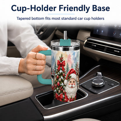 #pl[40oz|Green] Classic Christmas 40oz Tumbler with Handle, Winter Stainless Steel Cup