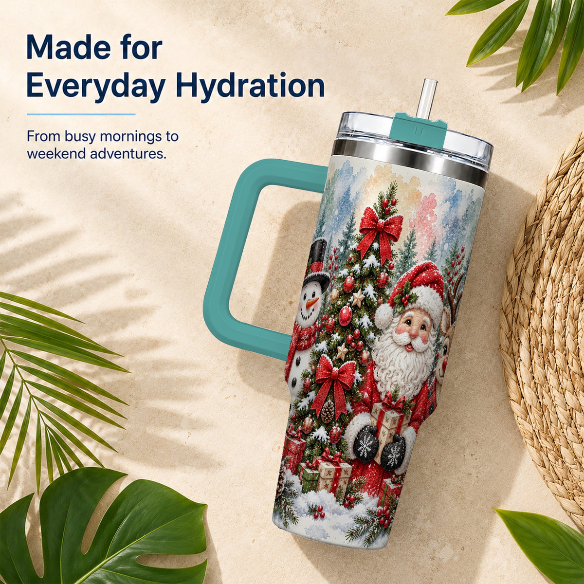 #pl[40oz|Green] Classic Christmas 40oz Tumbler with Handle, Winter Stainless Steel Cup
