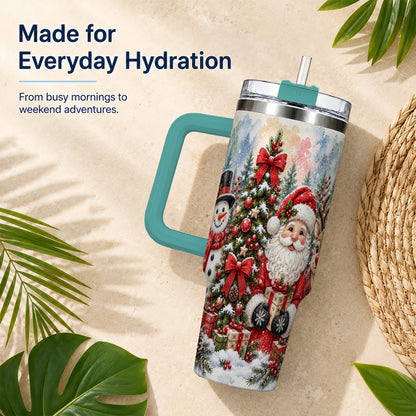 #pl[40oz|Green] Classic Christmas 40oz Tumbler with Handle, Winter Stainless Steel Cup