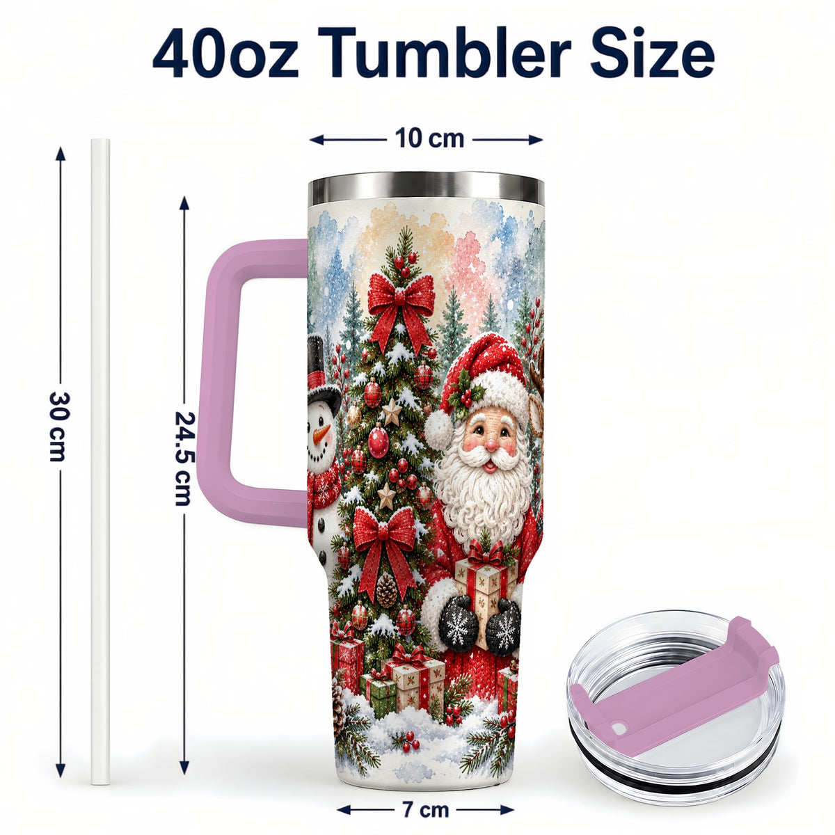 #pl[40oz|Pink] Classic Christmas 40oz Tumbler with Handle, Winter Stainless Steel Cup