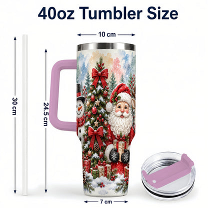 #pl[40oz|Pink] Classic Christmas 40oz Tumbler with Handle, Winter Stainless Steel Cup