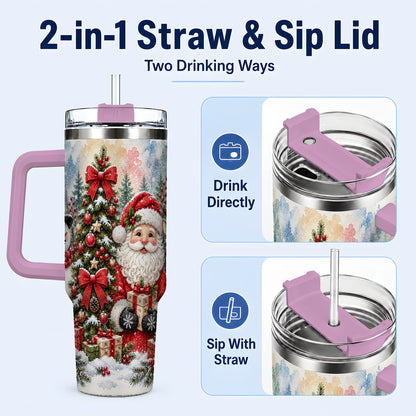 #pl[40oz|Pink] Classic Christmas 40oz Tumbler with Handle, Winter Stainless Steel Cup