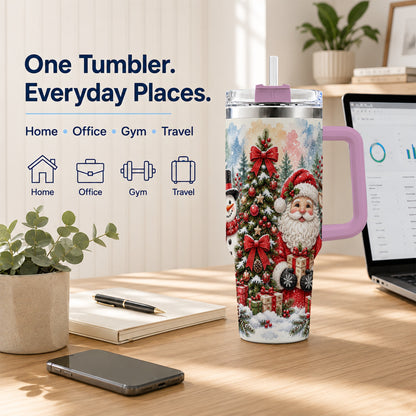 #pl[40oz|Pink] Classic Christmas 40oz Tumbler with Handle, Winter Stainless Steel Cup