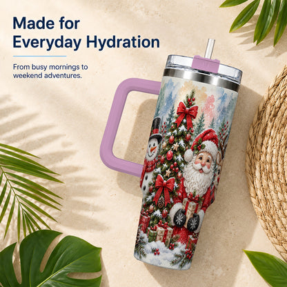 #pl[40oz|Pink] Classic Christmas 40oz Tumbler with Handle, Winter Stainless Steel Cup