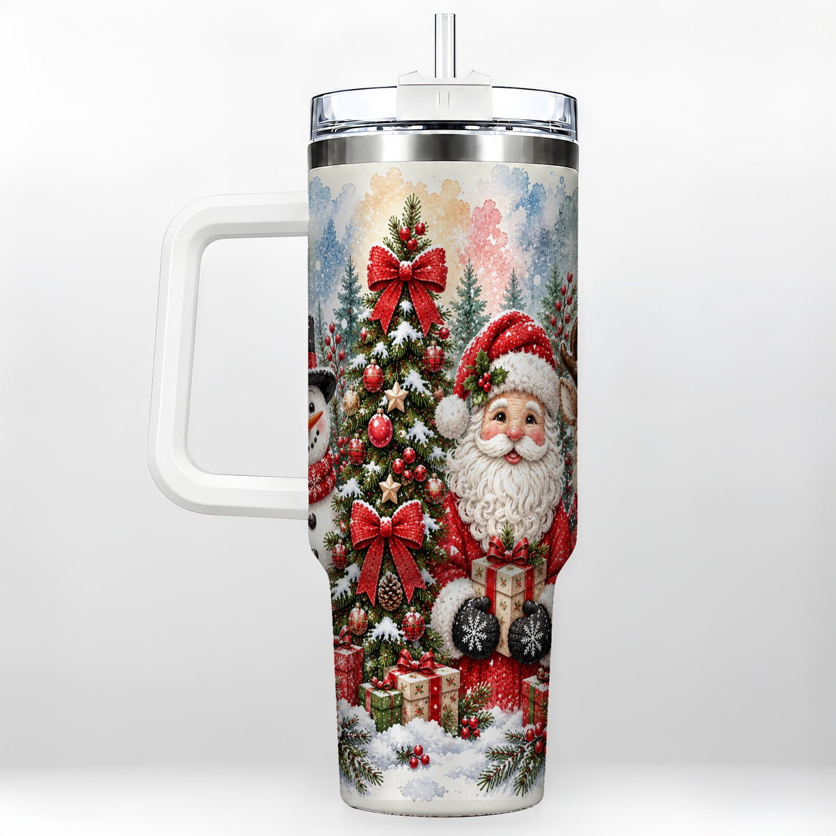 Classic Christmas 40oz Tumbler with Handle, Winter Stainless Steel Cup
