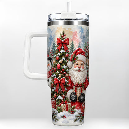 Classic Christmas 40oz Tumbler with Handle, Winter Stainless Steel Cup