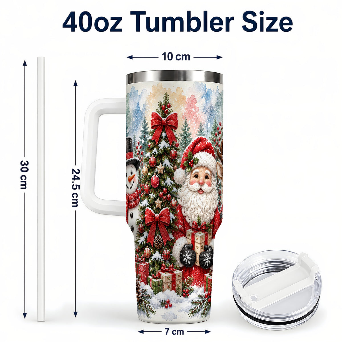 #pl[40oz|White] Classic Christmas 40oz Tumbler with Handle, Winter Stainless Steel Cup