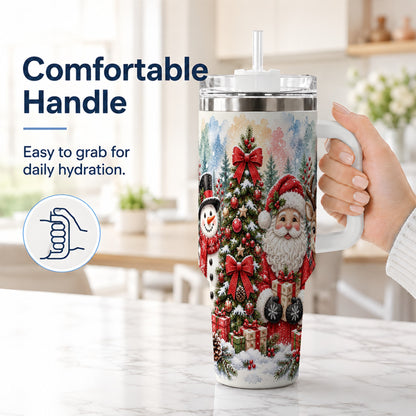 #pl[40oz|White] Classic Christmas 40oz Tumbler with Handle, Winter Stainless Steel Cup