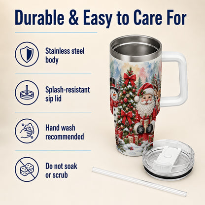 #pl[40oz|White] Classic Christmas 40oz Tumbler with Handle, Winter Stainless Steel Cup